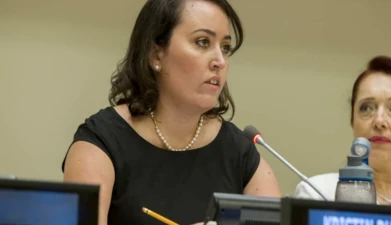 Kristin Duquette speaking at the UN