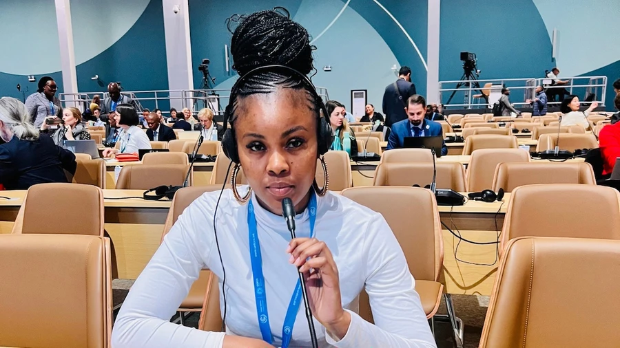 Christine Mhone speaking at COP29 in Azerbaijan.