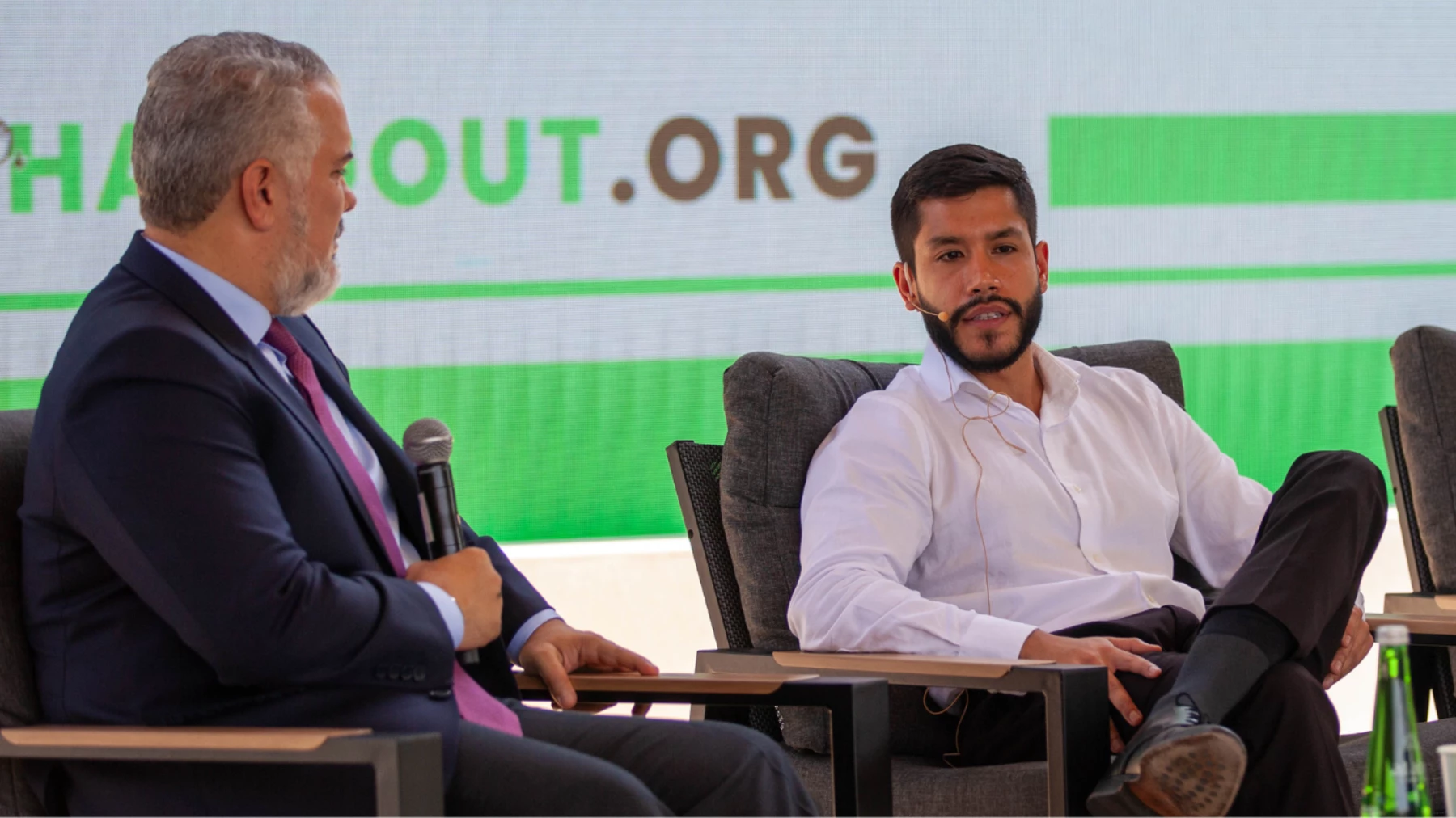 Federico Pérez speaking at COP28 in Dubai on a panel withPresident Ivan Duque Marquez, Former President of Colombia