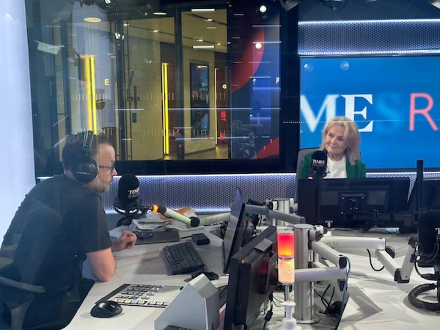 In Times Radio studio closeup photo of Kate Robertson live on air 